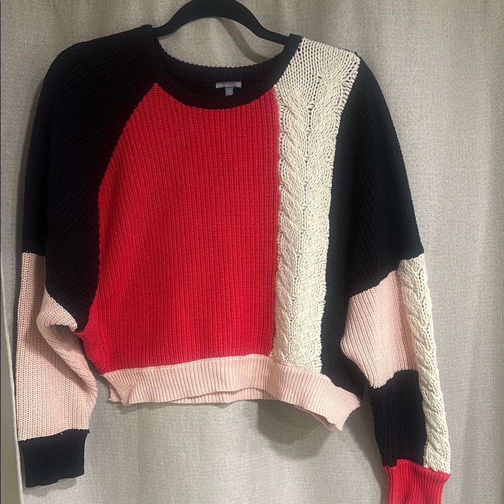 Vintage and Nicely Worn Red and Black Oversized Crew Neck Sweater
